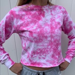 Pink long sleeve tie dye tee